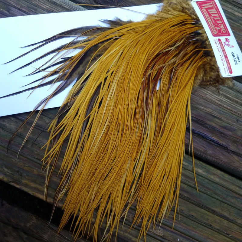 Whiting Pro-Grade Midge Rooster Saddle in THE DYE MASTERS Range Golden Olive Variant E-5